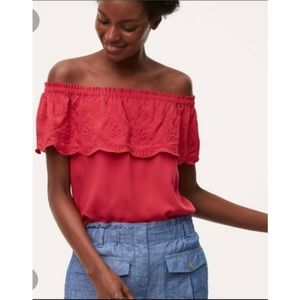 Loft embroidered off the shoulder top